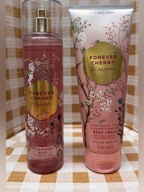 NEW B&BW Forever Cherry Blossom Fragrance and Body Cream Set, full size